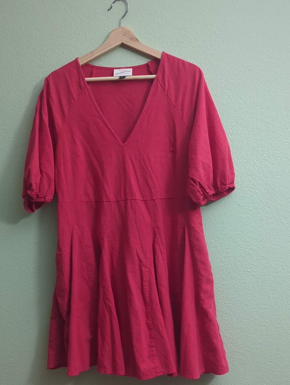 Universal Thread Red V-Neck Puff Sleeve Dress
